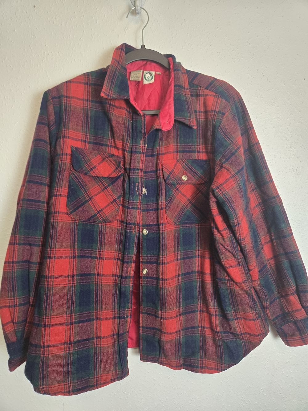 Vintage Red and Navy Plaid Flannel Shirt Jacket